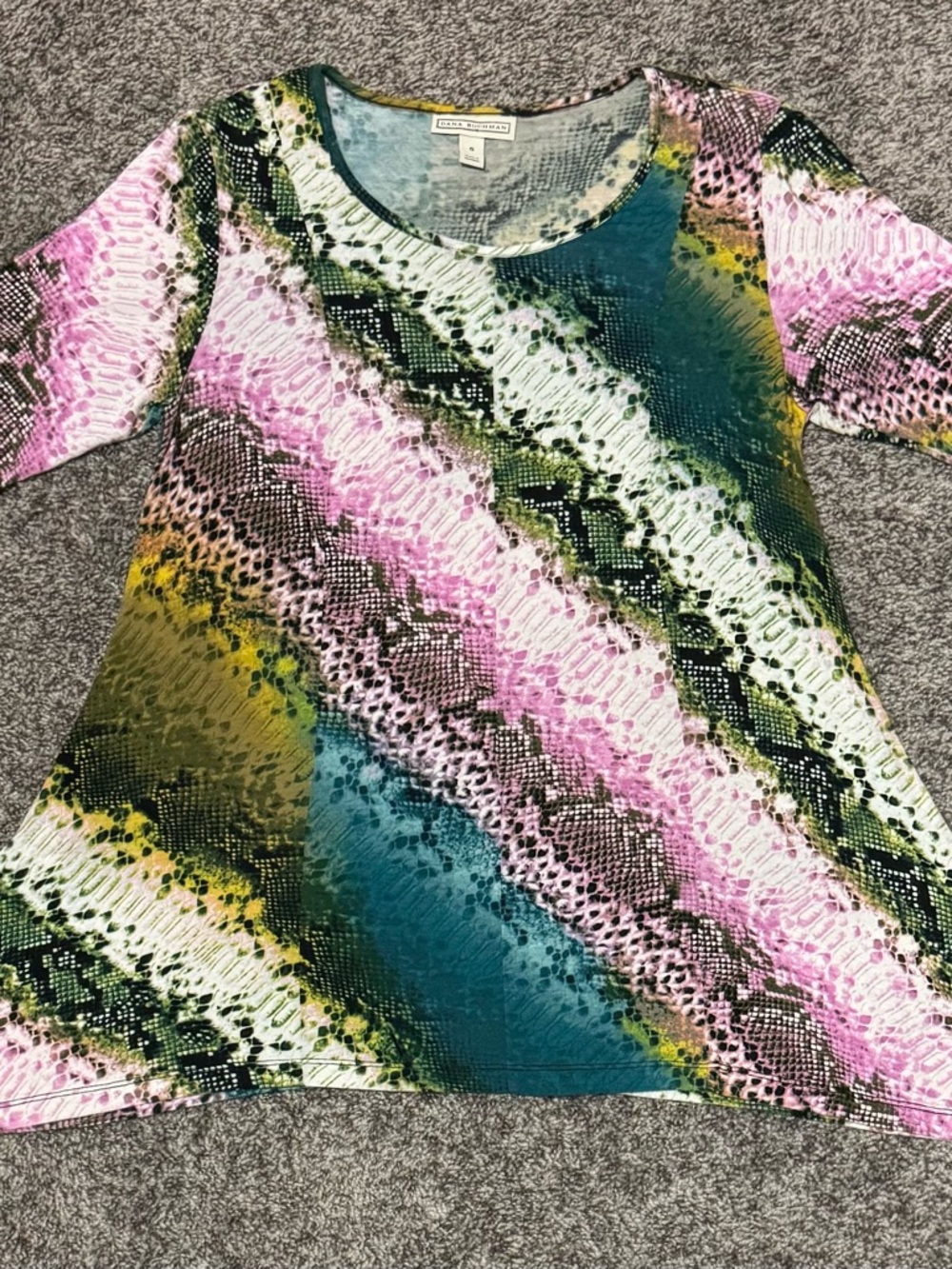 Dana Buchman Abstract Green & Teal Snakeskin Print Top Size S (A-55)